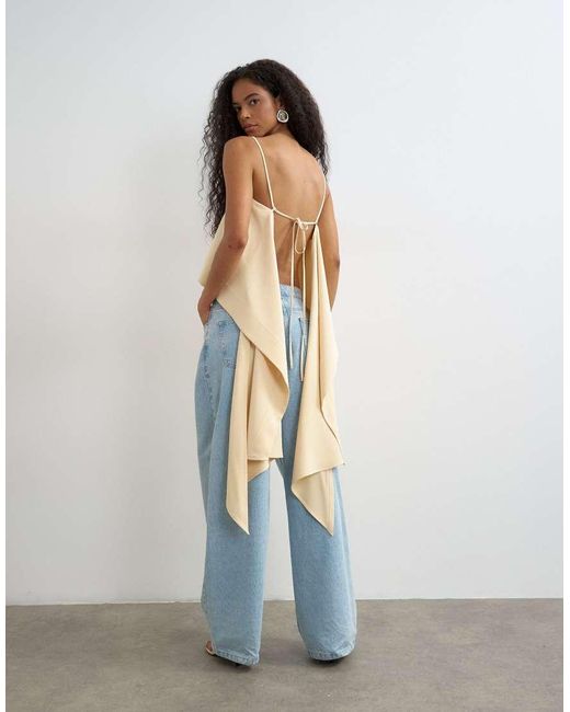 TOPSHOP White Square Neck Cami With Drape Back Detail