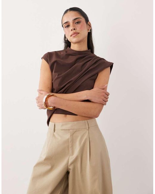 ASOS Natural Asymmetric Cape Detail Crop Top