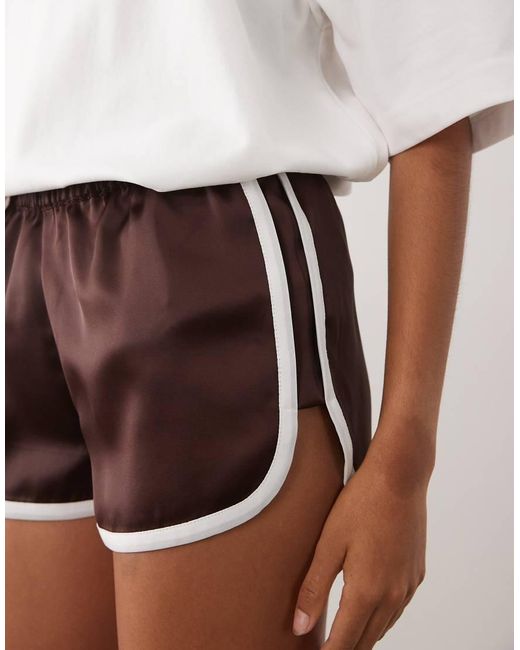 ASOS White Contrast Seam Satin Runner Shorts