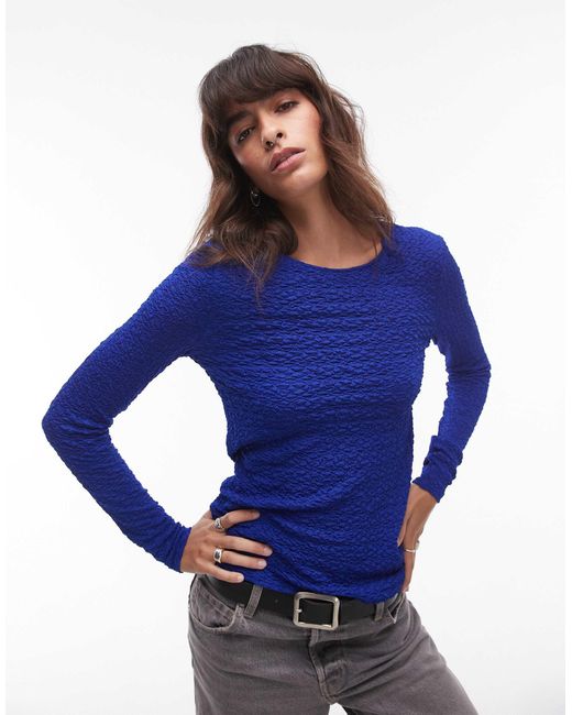 & Other Stories Blue Smocked Jersey Fitted Top With Long Sleeves