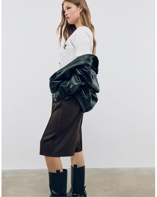 Stradivarius Blue Smart Bermuda Shorts With Darts