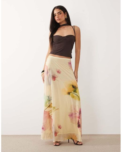 ASOS Natural Printed Stretch Full Hem Maxi Skirt