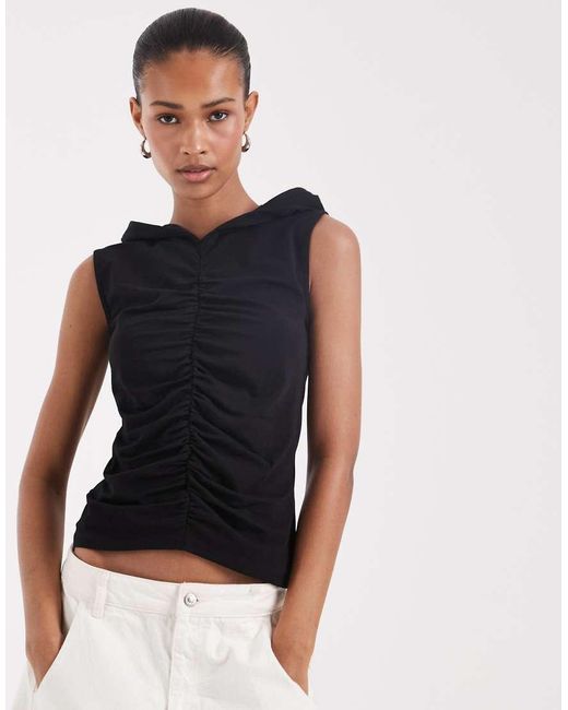 JJXX Blue Ruched Hooded Tank Top
