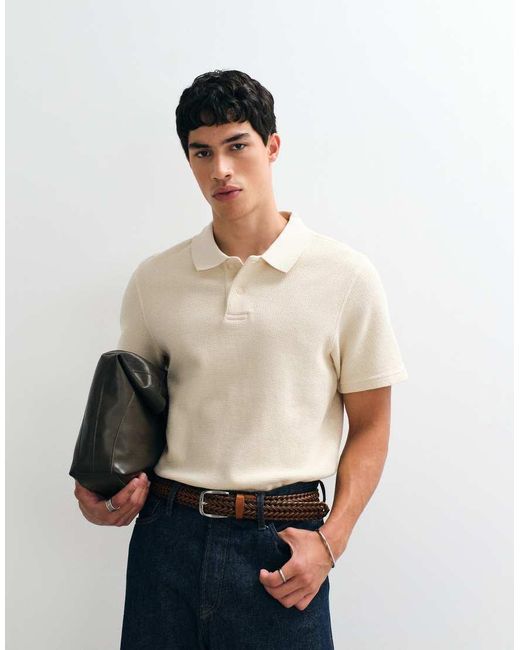 Tommy Hilfiger White Waffle Textured Polo Shirt for men