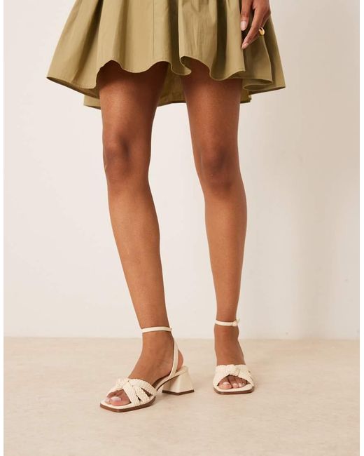 ASOS Natural Hummingbird Weave Detail Mid Block Heel Sandals