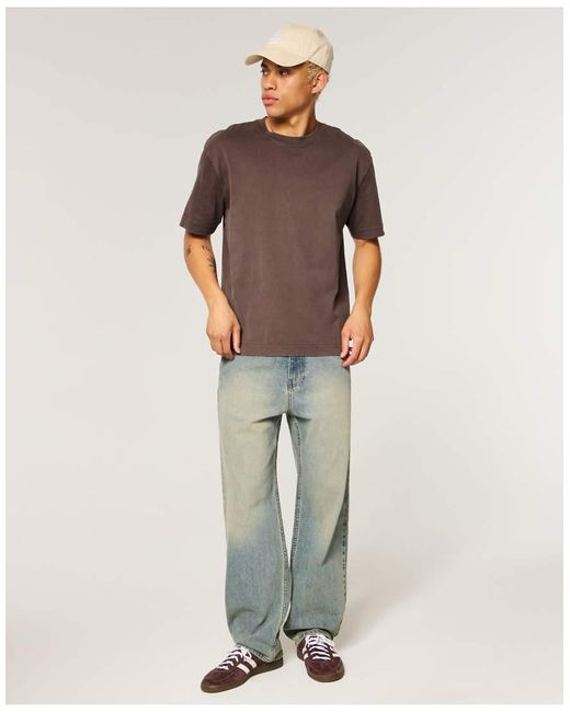 Hollister Brown Boxy Heavyweight Washed Crew T-Shirt for men