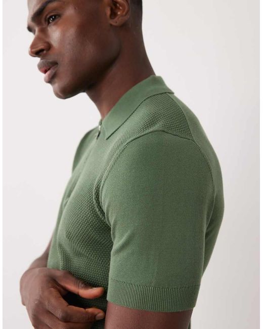 Mango Green Quarter Zip Poloshirt for men