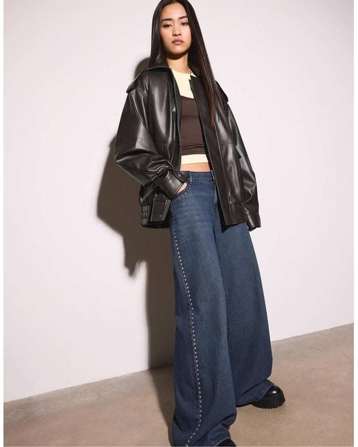 Stradivarius Black Oversize Leather Effect Biker Jacket