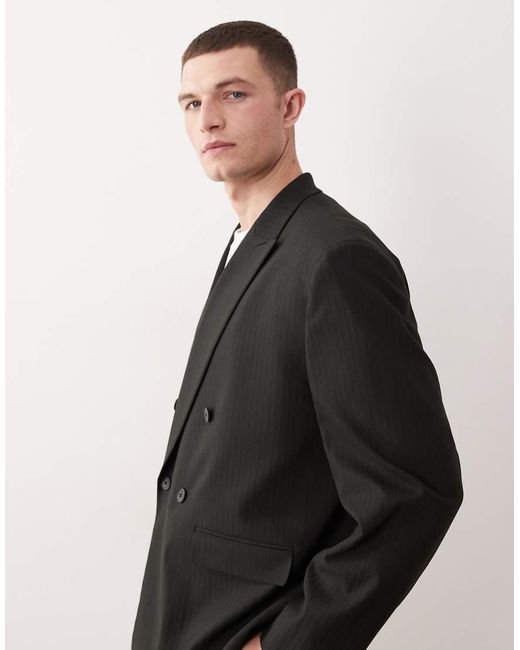 ASOS Black Double Breasted Boxy Suit Jacket for men