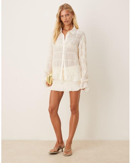 SNDY'S Natural Shirred Sheer Flare Sleeve Shirt Co-ord