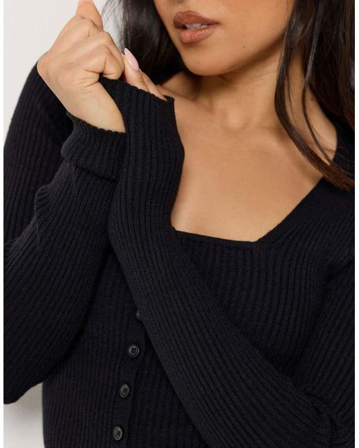 PixieGirl Blue Petite Ribbed Button Scoop Neck Jumper
