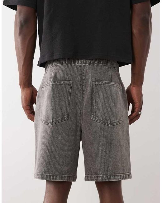 ASOS Gray Mid Length Denim Stripe Jorts for men