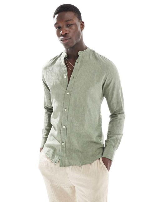 Camisa Verde Salvia Con Cuello Mao De Mezcla De Lino De -Neutro Only & Sons de hombre de color Green