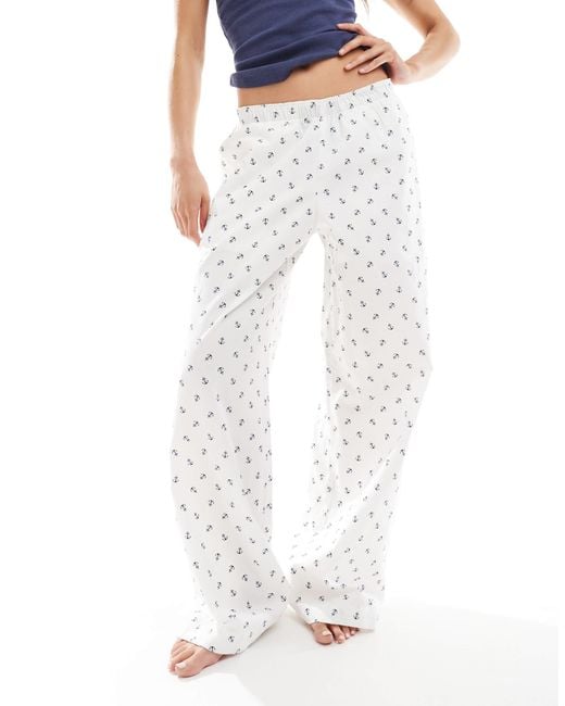 Hollister Blue – weite pyjama-hose mit niedrigem bund und ankermuster