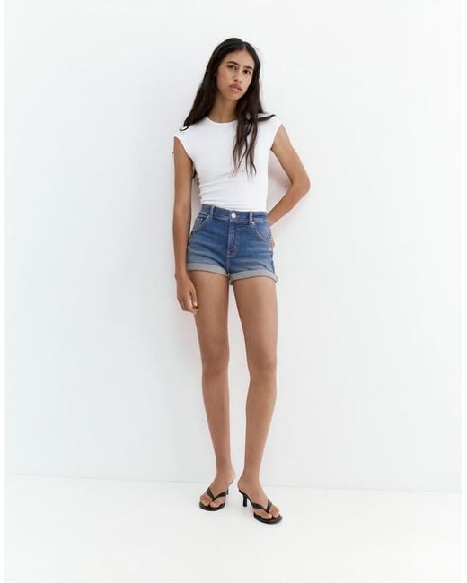 Pull&Bear Blue Mid-waist Denim Shorts