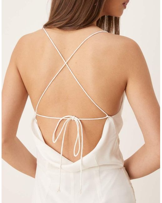 Hope & Ivy Natural Embellished Cross Back Cami Maxi Dress