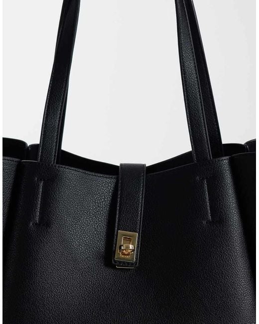 ASOS Black Winged Tote Bag With Lock Detail