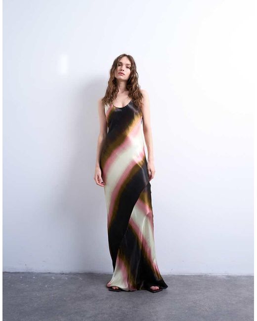 TOPSHOP Brown Racer Neck Satin Bias Maxi Dress