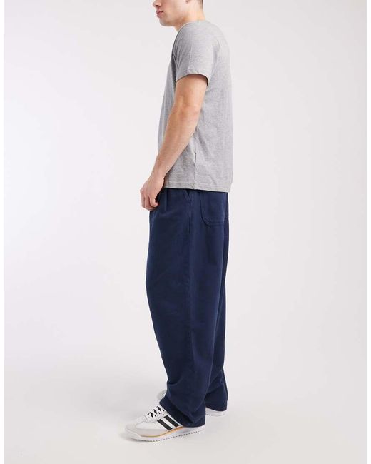ASOS Blue Loose Straight Trousers With Double Pleat for men