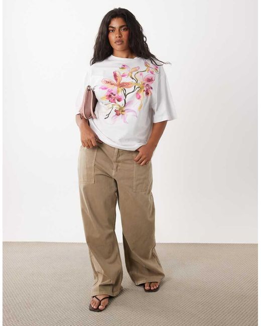 ASOS White Asos Design Curve Oversized T-shirt With Watercolour Flower Graphic