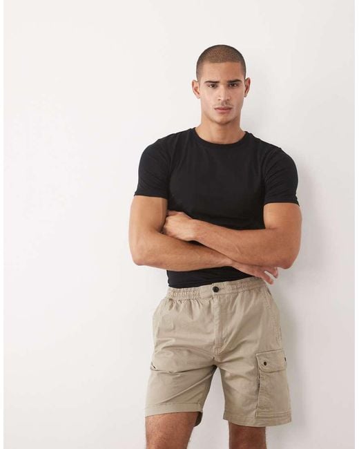 River Island Natural Cargo Shorts for men