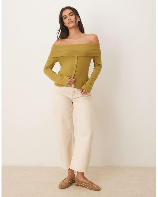 ASOS Yellow Off Shoulder Button Down Top