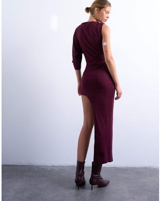 TOPSHOP Purple Asymmetric Hem One Sleeve Maxi Dress