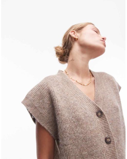 TOPSHOP Natural Knitted V-Neck Relaxed Vest Co-Ord