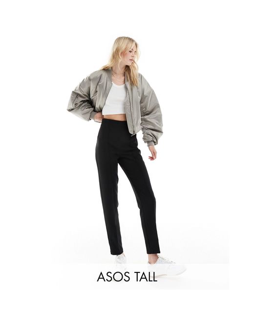 ASOS Black Asos Design Tall High Waist Seamed Detail Tailored Pants
