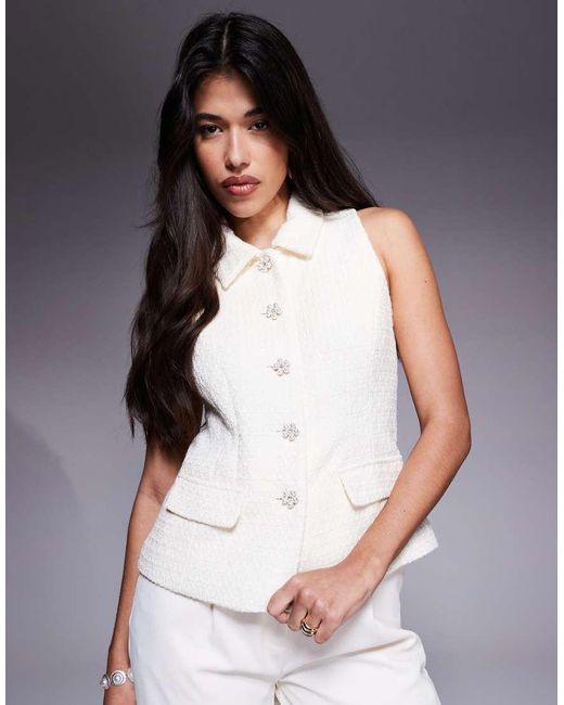 River Island White Boucle High Neck Waistcoat