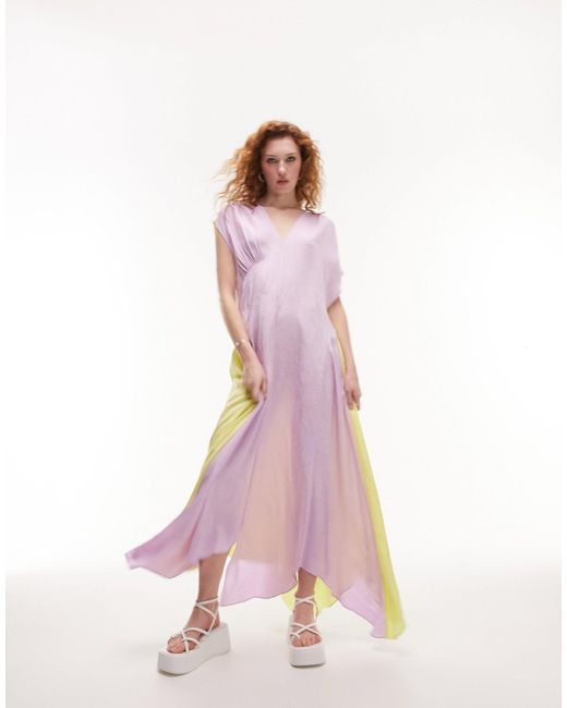 Robe mi-longue asymétrique en jacquard color block - citron vert et lilas TOPSHOP en coloris Pink