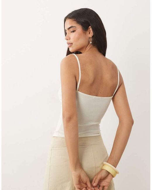 Mango White Square Neck Strappy Beaded Cami Top