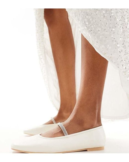 Truffle Collection White Wide Fit Bridal Embellished Strap Ballet Pump