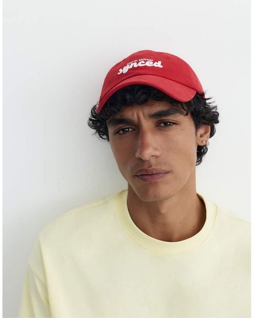 Pull&Bear Red Synced Graphic Cap for men