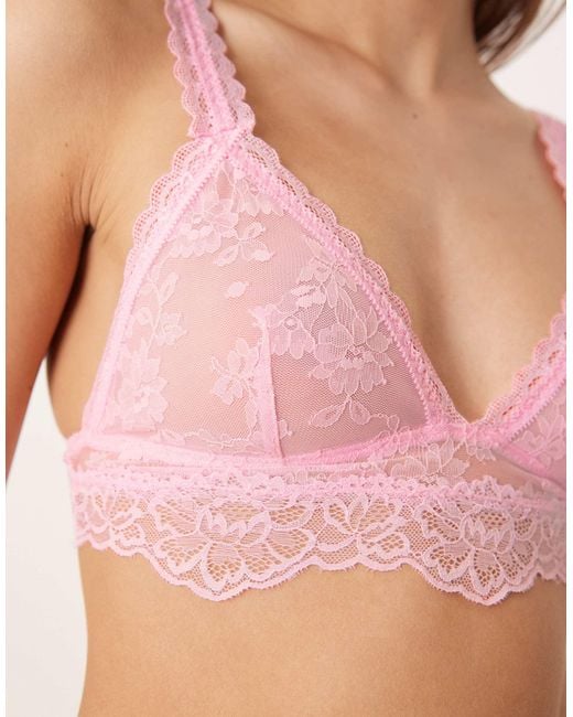 ASOS Pink Lyla All Over Lace Longline Triangle Bra