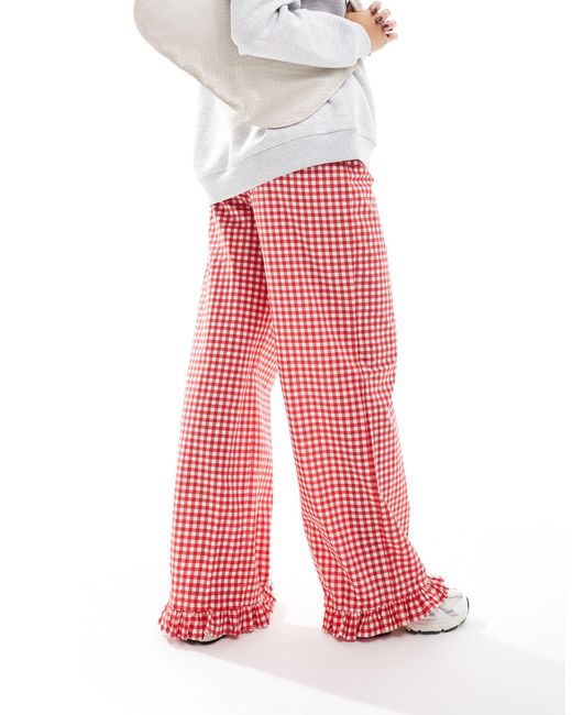 ASOS Red Gingham Trousers With Frill Hem