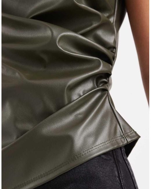 River Island Green Ruched Faux Leather Top