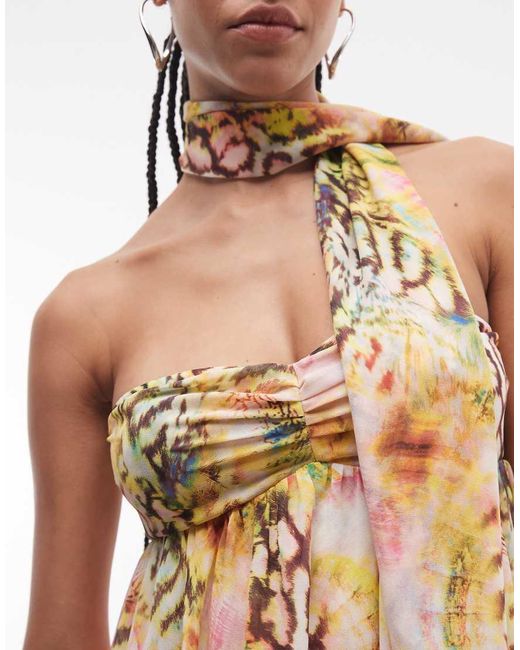 AFRM Pink Whyte Detachable Scarf Detail Bandeau Mini Dress