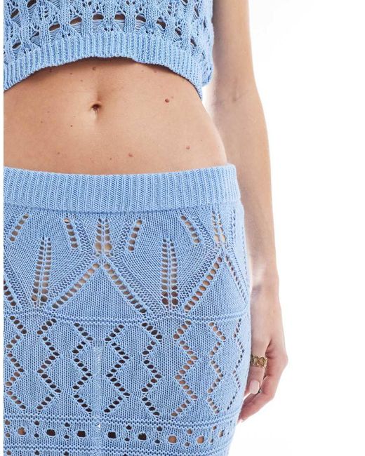 Threadbare Blue Crochet Crop Top & Maxi Skirt Set