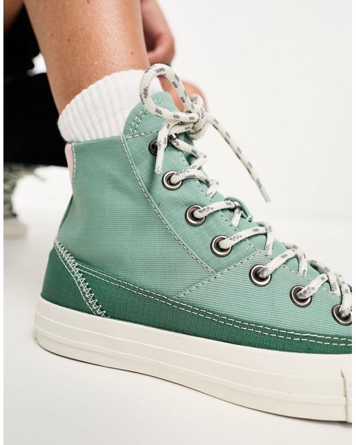 Converse Green Chuck Taylor All Star Patchwork Sneakers With Pink Tab Detail