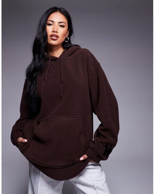 ASOS Women's Brown Weekend Collective Heavyweight Borg Hoodie With