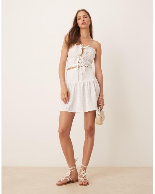esmé studios Natural Esmee Exclusive Shirred Broderie Mini Beach Skirt