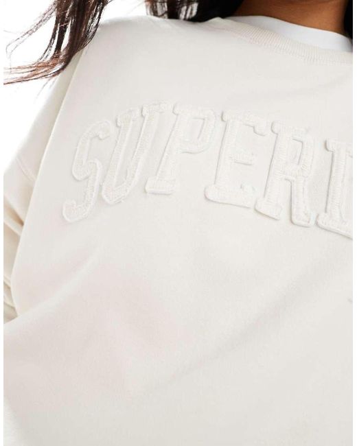 Superdry White Athletic Essentials Tonal Applique Crew Sweatshirt