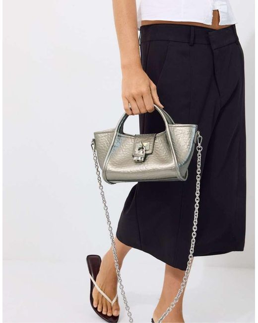 Stradivarius White Mini Padlock Crossbody Bag