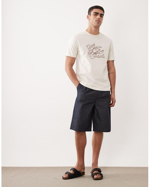 Gant White Chain Stitch Embroidered Lobster T-shirt for men