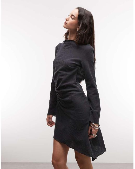 Weekday Multicolor Crinkle Long Sleeve Mini Dress With Open Back And Asymmetric Hem