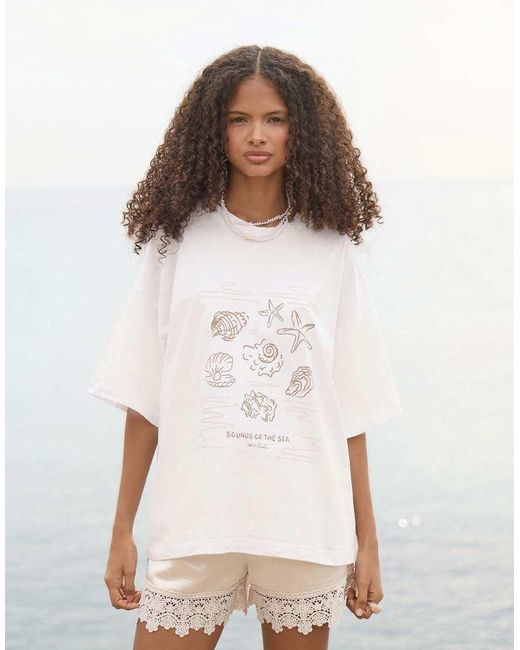4th & Reckless White Cotton Shell Graphic Oversized T-shirt