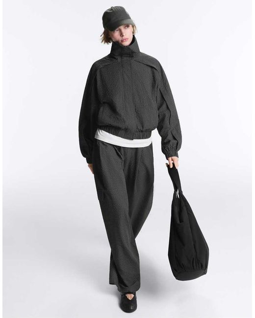 Oysho White Waterrepellent Checked Nylon Cargo Trousers