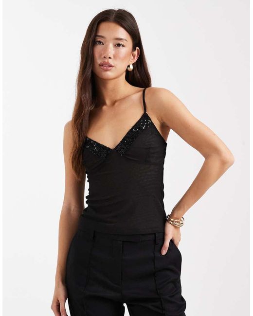 ASOS Mesh Camitop Lovertjes in het Black