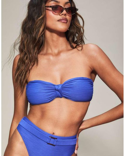 KBX Blue Knickerbox Crinkle Texture High Waist Bikini Bottoms